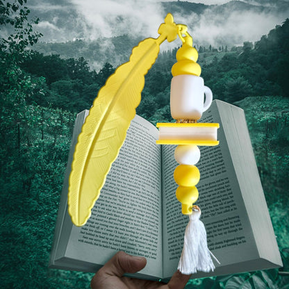 Handgemaakte veer kralen bladwijzer,  boekenlegger