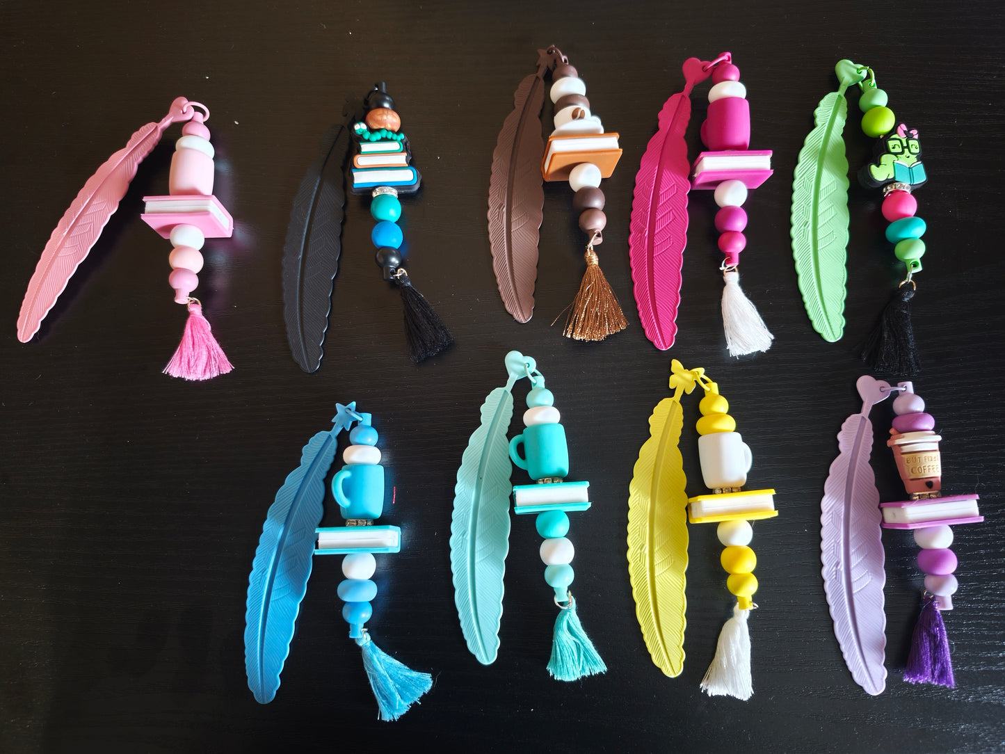 Handgemaakte veer kralen bladwijzer,  boekenlegger