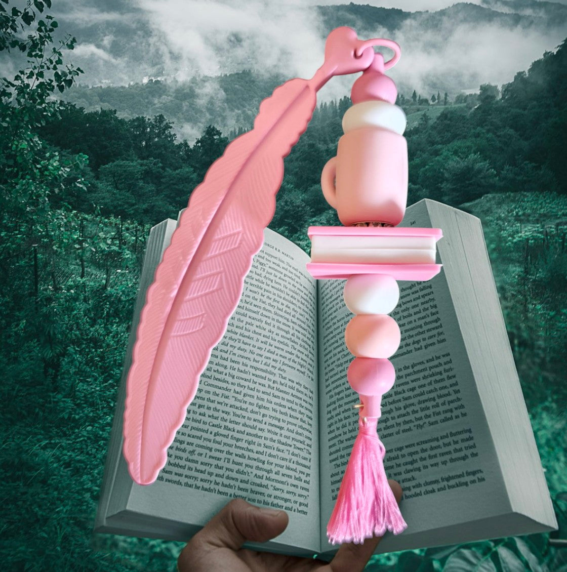 Handgemaakte veer kralen bladwijzer,  boekenlegger