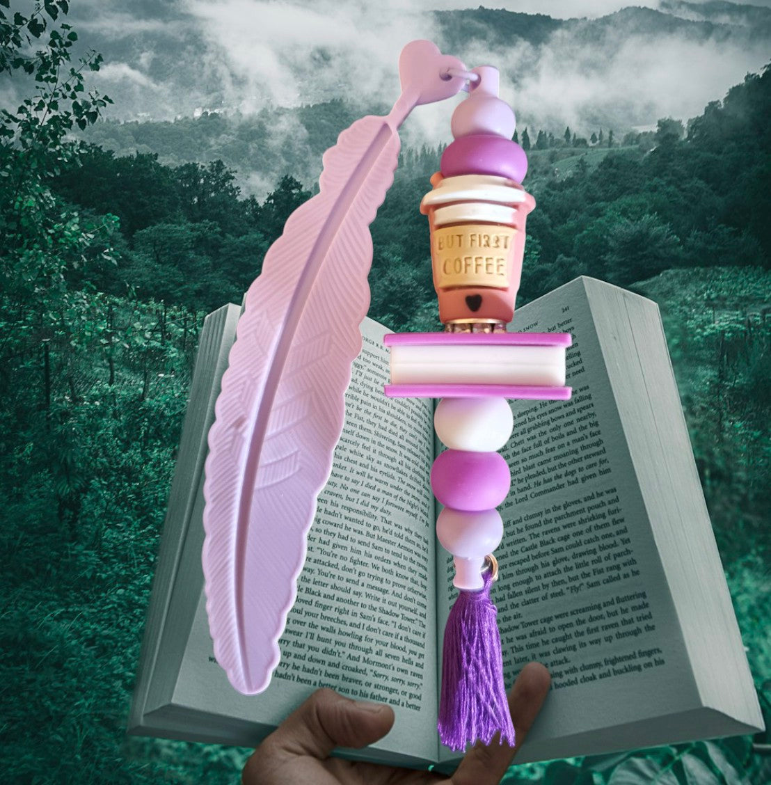 Handgemaakte veer kralen bladwijzer,  boekenlegger