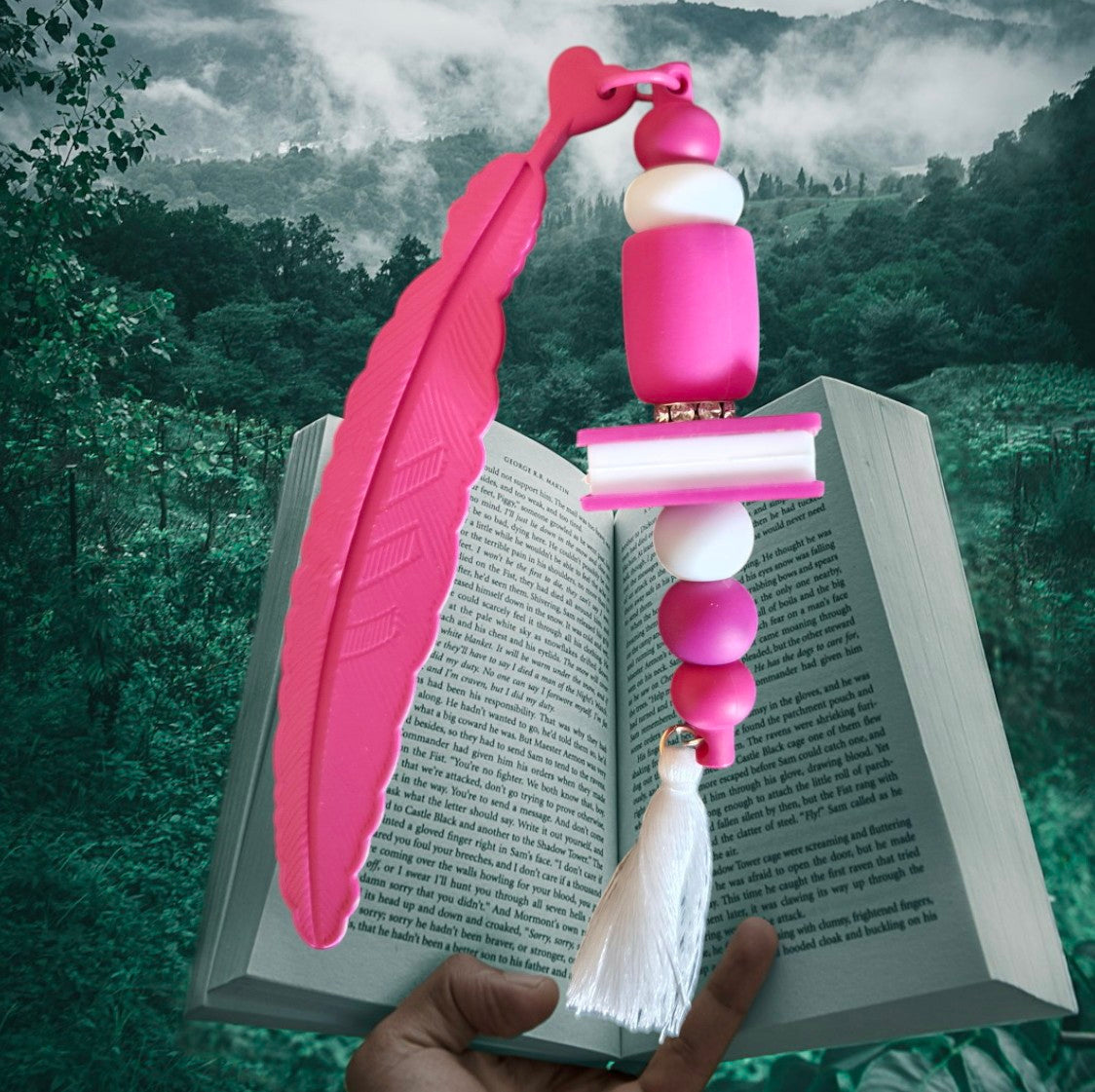 Handgemaakte veer kralen bladwijzer,  boekenlegger