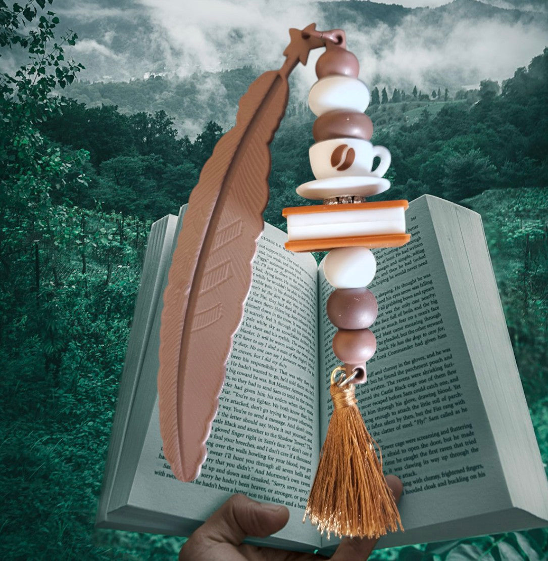 Handgemaakte veer kralen bladwijzer,  boekenlegger