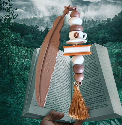 Handgemaakte veer kralen bladwijzer,  boekenlegger