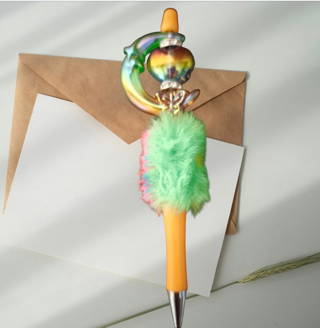 Fluffy luxury pens with beads,