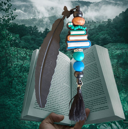 Handgemaakte veer kralen bladwijzer,  boekenlegger