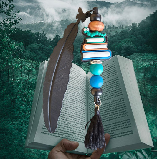 Handgemaakte veer kralen bladwijzer,  boekenlegger