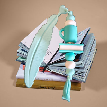 Handgemaakte veer kralen bladwijzer,  boekenlegger