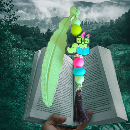 Handgemaakte veer kralen bladwijzer,  boekenlegger