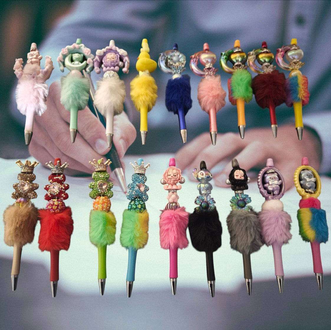 Fluffy luxury pens with beads,